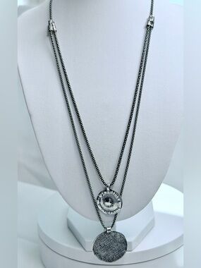 Silpada Vintage Oxidized Sterling Silver Double Popcorn Chains w/Disc Pendants